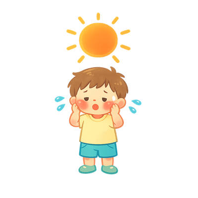 夏の日ざしで暑がる子どものイラスト