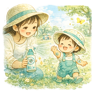 夏の家族のお出かけイラスト