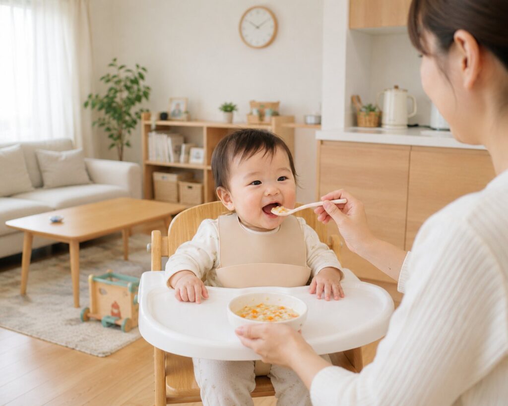 赤ちゃんが離乳食を食べている様子