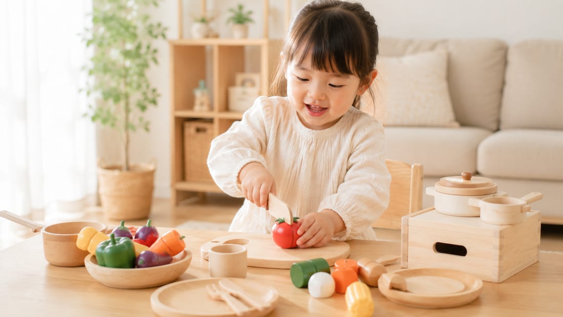 おままごとでごっこ遊びをする2〜3歳の子ども