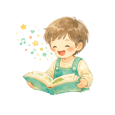 絵本の読み聞かせでことばの力が育つ様子のイラスト