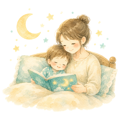 寝る前の読み聞かせを習慣にする様子のイラスト