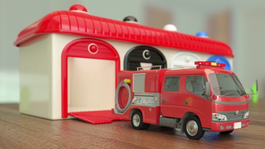 消防署と消防車(cobitoworks-kidsの3DCGアニメより)
